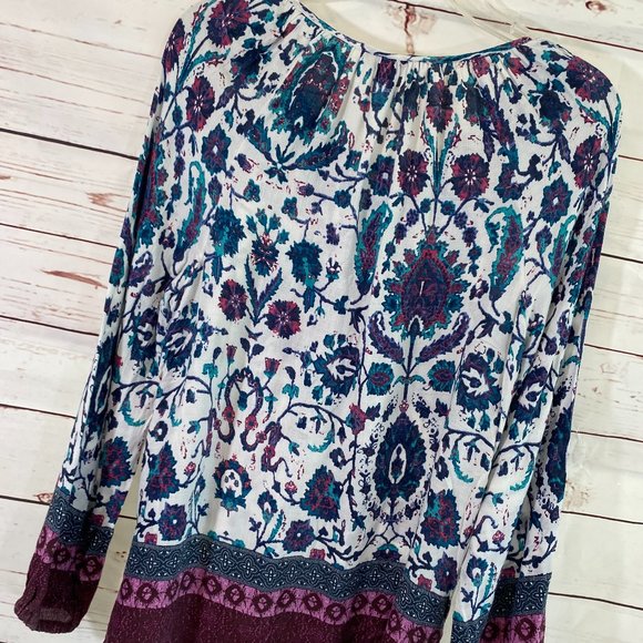 Lucky Brand Floral Graphic Print Long Sleeve Pullover Tunic NWOT Women's Medium - Picture 10 of 13